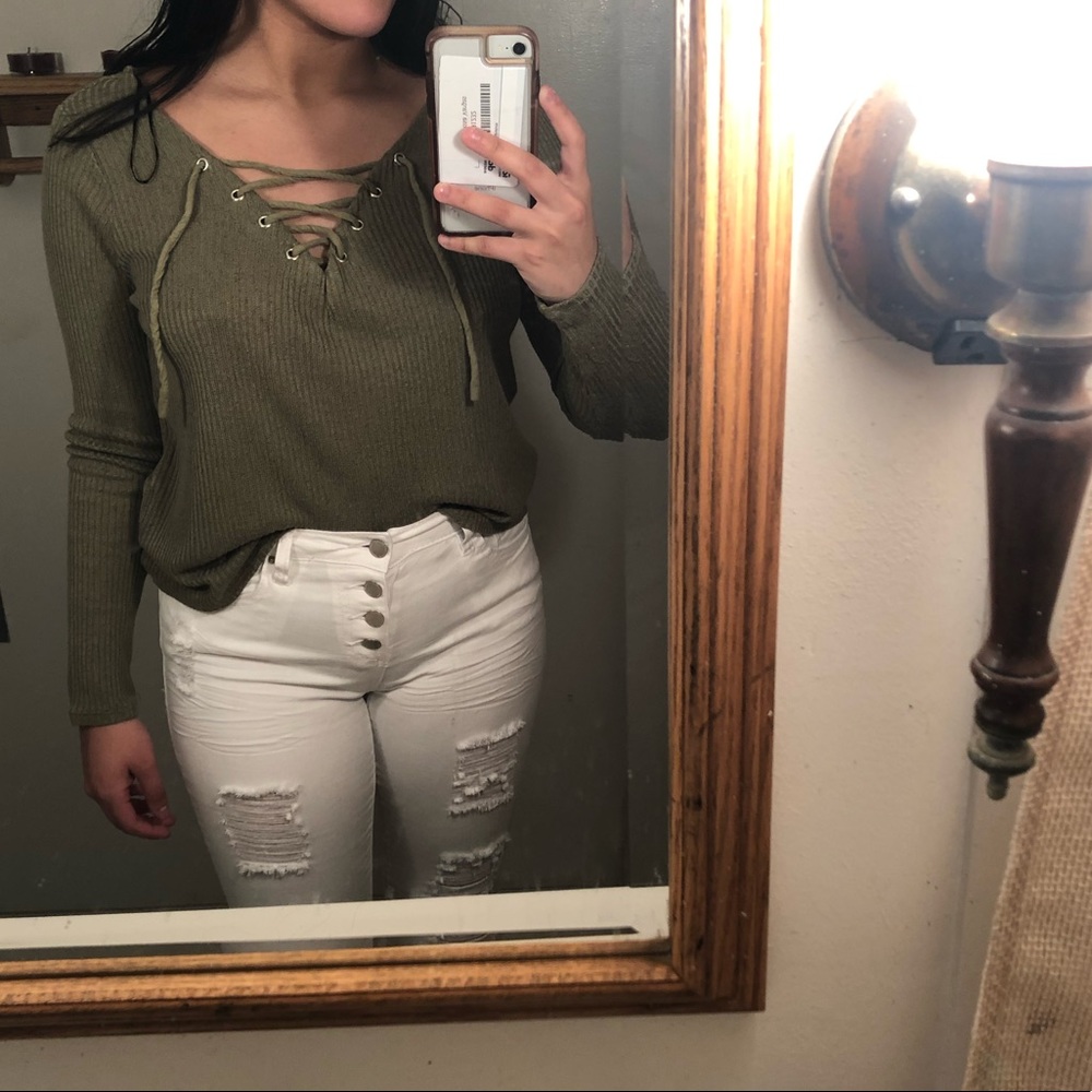 Olive green long-sleeve shirt